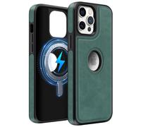 MOBESV Étui en Cuir avec Vue du Logo pour iPhone 12 Pro Max 6,7 Pouces, Coque en Cuir Compatible avec MagSafe, Housse Magnétique Fin Classique et Élégant (Vert)