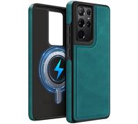 MOBESV Étui en Cuir pour Samsung Galaxy S21 Ultra 6,8 Pouces, Coque en Cuir Compatible avec MagSafe/Chargeur sans Fil, Housse Magnétique Fin Classique et Élégant (Bleu Clair)