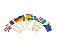 Mobi Lock 120 Pièces de Pics à Cocktail avec Drapeau de Pays de l’UE - 6,5 cm (2,5 po) Cure-Dents en Bambou avec Mini-Drapeaux - UE, FR, DE, ES, IT, PL, NL, BE, SE, IE, PT et CH