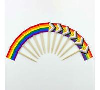 Mobi Lock 120 Pièces de Pics à Cocktail avec Drapeau de Pride - 2 Modèles - 6,5 cm (2,5 po) Cure-Dents en Bambou avec Mini-Drapeaux - Pics de décoration pour Amuse-bouches et Boissons
