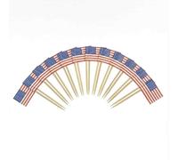 Mobi Lock 120 Pièces de Pics à Cocktail avec Drapeau de USA - 6,5 cm (2,5 po) Cure-Dents en Bambou avec Mini-Drapeaux - Pics de décoration pour Amuse-bouches et Boissons