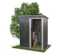 Mobiclinic®, Abri de Jardin, avec Porte Coulissante, 150 x 75 x 181 cm, Armoire Extérieure, Cadenassable, Nomi, 1.4 m², Toit en Pente, Rangement Sécurisé, Résistant, Gris