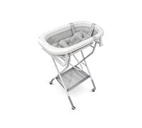 Mobiclinic®, Baignoire Pliable Bébé, avec Pieds et Support, Hauteur Réglable, Roulettes à 360° avec Frein, Coussin Ergonomique, Tuyau de Vidange, Panier et Plateau, Compacte, Bubba Max