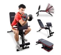 Mobiclinic®, Banc musculation, Bandes de Résistance, Pliable, Avec Roues, Multifonction, Banc de Presse, Réglable, Inclinaison et Déclinaison, Jusqu'à 120KG, Planefit, Fitness à domicile