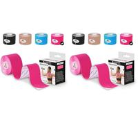 Mobiclinic®, Bande de kinésiologie, Neuro-musculaire adhésive, 5m x 5cm, Sport tape, Soulagement des douleurs musculaires, Adapté à plusieurs zones, Kinesiotape, Face (Rose) (Lot de 2)