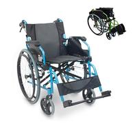 Mobiclinic®, Bolonia, Fauteuil roulant, Pliable et léger, Aluminium, Dossier divisible, Repose-pieds amovible, Accoudoirs pliants, Pour adultes, Bleu