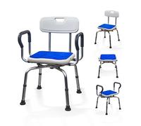 Mobiclinic®, Chaise de Douche Pivotante à 360°, Accoudoirs et Dossier, Hauteur Réglable, Assise avec Coussin EVA, Embouts Antidérapants, Aluminium, pour Personnes Âgées à Mobilité Réduite, Akila