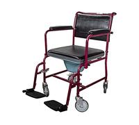 Mobiclinic, Chaise percée à roulettes, Mod. ancla, Marque européenne, Pot, Toilette avec accoudoirs rabattables et réglables en hauteur, Repose-pieds amovibles, Acier, Bordeaux