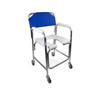 Mobiclinic, Chaise percée, Mod. manzanares, Marque européenne, Toilette a roulettes, Pour adulte, Accoudoirs rembourrés, D'aisance aluminium, Bleu