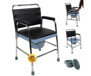 Mobiclinic® Chaise percée, Mod. velero, Marque européenne, Toilette avec Couvercle, Pieds antidérapants, Siège et accoudoirs rembourrés, Acier