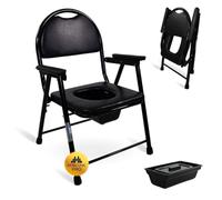 Mobiclinic®, Chaise Percée Pliable, Guadalquivir, Pot, Toilette avec Dossier Réglable, Seau Amovible, Accoudoirs Rembourrés, Pieds Antidérapants, Acier Chromé, Noir