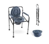Mobiclinic®, Chaise percée, Pot, Réglable en hauteur, Puente, Toilette avec couvercle, Accoudoirs rembourrés, Pieds antidérapants, Máx. 100 Kg, Acier chromé, Gris