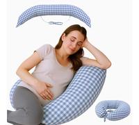 Mobiclinic®, Coussin Allaitement et Grossesse, 3 en 1, Sangles Réglables, 180 cm, Multifonction, Aura, Amovible et Lavable, Multi-Position, Coton et Polyester, Vichy Print