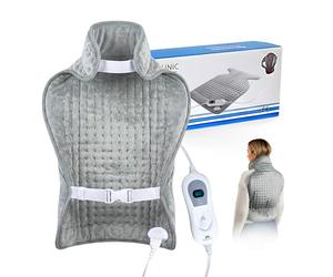 Mobiclinic®, Coussin chauffant pour le dos et la nuque, Très faible consommation, 62x43, Marque européenne, 3 niveaux de chaleur, Arrêt automatique, Lavable, Les lombaires cervicales, Gris
