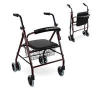 Mobiclinic® Déambulateur 4 Roues Léger, Mod. Prado, Marque Européenne, Rollator Pliable et Réglable, Déambulateur Personnes Àgées, Rollator avec Siège et Panier, Bordeaux