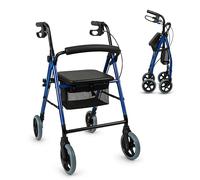 Mobiclinic, Déambulateur 4 roues, Mod. hércules, Marque européenne, Pliable et réglable, Rollator, Avec siège, Panier freins, Léger, Bleu