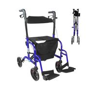 Mobiclinic, Déambulateur 4 roues pliable léger, Mod. picasso, Marque européenne. rollator personnes agées, Hauteur réglable, Avec panier et siège, Sac de course repose-pieds, Bleu