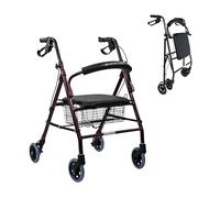 Mobiclinic®, Deambulateur 4 Roues Pliable Leger, Pliable, Freins manuels et blocables, Aluminium, Panier, Léger résistant, Avec siège 4 roues, Bordeaux, Escorial