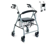 Mobiclinic®, Déambulateur pliable, Rollator, Hauteur réglable, Freins à main, Siège et dossier, Fabriqué en aluminium, Léger résistant, Marque européenne, Mod. alhambra, Gris