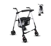 Mobiclinic®, Déambulateur pour adultes, Pliable, Léger, Siège et panier xxl, Support de cannes, Hauteur réglable, En aluminium, Freins par pression, Dehesa, Roues pleines, Gris perlé