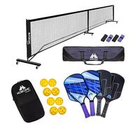 Mobiclinic®, Ensemble de Pickleball, 4 Raquettes en Fibre de Verre, 8 Balles D'intérieur et D'extérieur, Filet à Roulettes, Sac de Transport, Noyau en Polypropylène Alvéolé, Mobiall, Poignée Antidérap