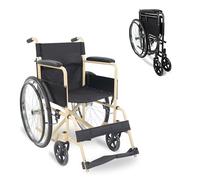 Mobiclinic®, Fauteuil roulant pliable, Marque européenne, Siège 46 cm, Frein manuel, Dossier amovible, Repose-pieds rabattables, Robuste, Léger, Acier, Crème et noir, Denver