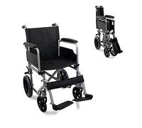 Mobiclinic®, Fauteuil roulant pliable, Marsella, Roulettes à dégagement rapide avec bouton, Robuste, Siège 46cm, Repose-pieds pliants, Accoudoirs pliables, Poignée de frein, Roues 12", Argent