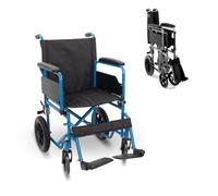 Mobiclinic®, Fauteuil roulant pliable, Marsella, Roulettes à dégagement rapide avec bouton, Robuste, Siège 46cm, Repose-pieds pliants, Accoudoirs pliables, Poignée de frein, Roues 12", Bleu