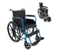 Mobiclinic®, Fauteuil roulant pliable, Marsella, Roulettes à dégagement rapide avec bouton, Robuste, Siège 46cm, Repose-pieds pliants, Accoudoirs pliables, Poignée de frein, Roues 24", Bleu