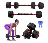 Mobiclinic® fitness, Haltères réglables, 2 en 1, Extenfit, De à 20 kg, Comprend des et une barre d'extension rembourrée, Écrous antidérapants, Acier, Salle sport domicile