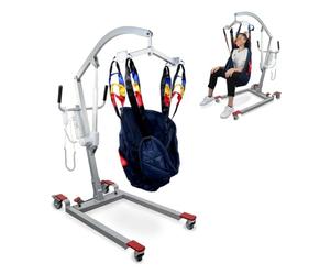 Mobiclinic®, Grue électrique pour le transfert de patients, Fortuna basic, Harnais inclus, Supporte jusqu'à 180 kg, Deux batteries, Réglable, Roulettes à blocage sécurité