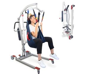 Mobiclinic®, Lève-Personne Électrique pour Personnes Âgées, Pliable, Jusqu'à 180 kg, Structure Pré-assemblée, Harnais de Transfert Inclus, Largeur Réglable, Roues avec Freins, Acier, Fortuna