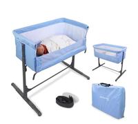 Mobiclinic®, Lit bébé Cododo, 2 en 1, Système de Fixation au Lit, Réglable 5 hauteurs, Sac Transport, Roues Incluses, Maille Respirante, Base Rembourrée, Moon