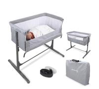 Mobiclinic®, Lit bébé cododo, 2 en 1, Système de Fixation au Lit, Réglable 5 hauteurs, Sac Transport, Roues incluses, Maille Respirante, Base rembourrée, Moon