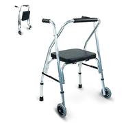 Mobiclinic®, Modèle compostela, Déambulateur 2 roues, Marque européenne, Pliant pour adultes, Avec siège, Aluminium, Réglable en hauteur, Argent/noir