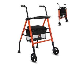Mobiclinic, Nerón, Déambulateur 2 roues, Rollator, Pliable et réglable, Marque européenne, Avec panier siège, Léger, Orange, Acier