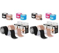 Mobiclinic®, Pack 2 rouleaux bande kinesiologie, Neuro-musculaire adhésive, De 5m x 5cm, Sport tape, Soulagement des douleurs musculaires, Kinesiotape, Face, Noir et beige (Lot de 2)