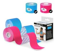 Mobiclinic, Pack de 2 kinesiotape, Mobitape, Bandage neuromusculaire, Elastique, Imperméable, Bande kinésiologique, Convient pour plusieurs zones, Rouleau, 5mx5cm, Rose et bleu