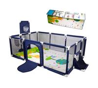 Mobiclinic®, Parc Bébé, Tapis de Jeu Réversible, Pliable, 128x233 cm, Filet de Football et Panier, 4 Poignées, Filet Respirant, Sac de Transport, Kidland, Bleu