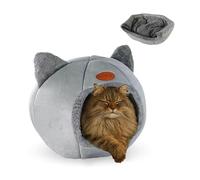 Mobiclinic® Pets, Lit pour Chats, Grotte nid, Hellocatty, Tissu Doux, Lavable en Machine, Facile à Plier et Ranger, Antidérapant, Coussin Confortable Amovible, Mousse 25d, Design Moderne