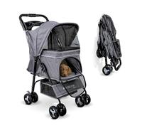Mobiclinic® pets, Poussette pour chien pliable, Les petits et chiens âgés, Zuma, Jusqu'à 15 kg, Roues avec freins à 360°, Panier xxl, 3 fenêtres, Porte-gobelet, Gris
