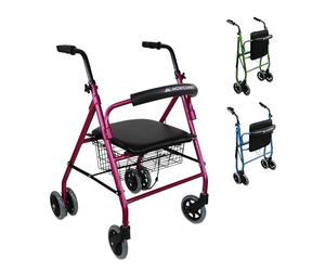 Mobiclinic®, Prado, Déambulateur personnes âgées, Rollator, Marque européenne, Léger, Pliable, Freins pression, Avec siège et 4 roues, Panier, Aluminium, Rose