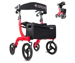 Mobiclinic® pro, Deambulateur, Pliage à une main, Grandes roues, Double système de freinage, Invicto, Tout-terrain, Panier sûr et spacieux, Assise dossier rembourrés, Réglable en hauteur