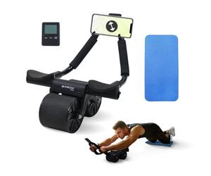 Mobiclinic®, Roue abdominale avec rebond automatique, Ab roller, Appui-coude, Minuterie numérique, Tapis antidérapant, Double, Support pour téléphone portable, Ra-02, Home gym, Fitness