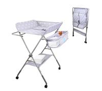 Mobiclinic®, Table à Langer, Pliable, Réglable en Hauteur, Organiseur de Couches, Roulettes 360° avec Frein, Harnais et Barrière de Sécurité, Housse Lavable, Rangement, Zoey, Blanc et Gris