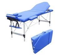 Mobiclinic®, Table de Massage Pliante Aluminiume, CA-01 Plus, Marque Européenne, Professionnelle 3 Zones, Appui-tête, Portable, Réglable en Hauteur, 186 x 60 cm, Bleu