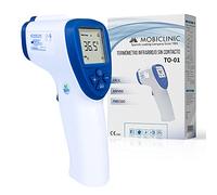 Mobiclinic®, Thermomètre digital sans contact to-01, Frontal, Marqur européenne, Laser, Infrarouge capteur, Alarme de fièvre, Lcd écran, Bleu