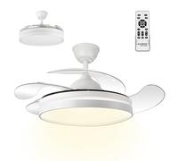 Mobiclinic®, Ventilateur de Plafond, 4 Pales Rétractables, 6 Vitesses, Oasis, 3 Modes d'éclairage, Télécommande, Fonction Été-hiver, Minuterie, Silencieux, Éclairage LED, Moteur DC, 32 W