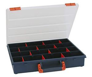Mobil Plastic - Boîte de rangement 4 compartiments + 12 intercalaires amovibles CLASS 41 - Bleu - Transparent, Smooth, Clasp - 400mm x 70mm x 340mm