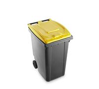 Mobil Plastic - Poubelle à roulettes pour le tri sélectif des déchets 360 l pour usage extérieur - Fond gris et couvercle jaune (Norme EN 840)